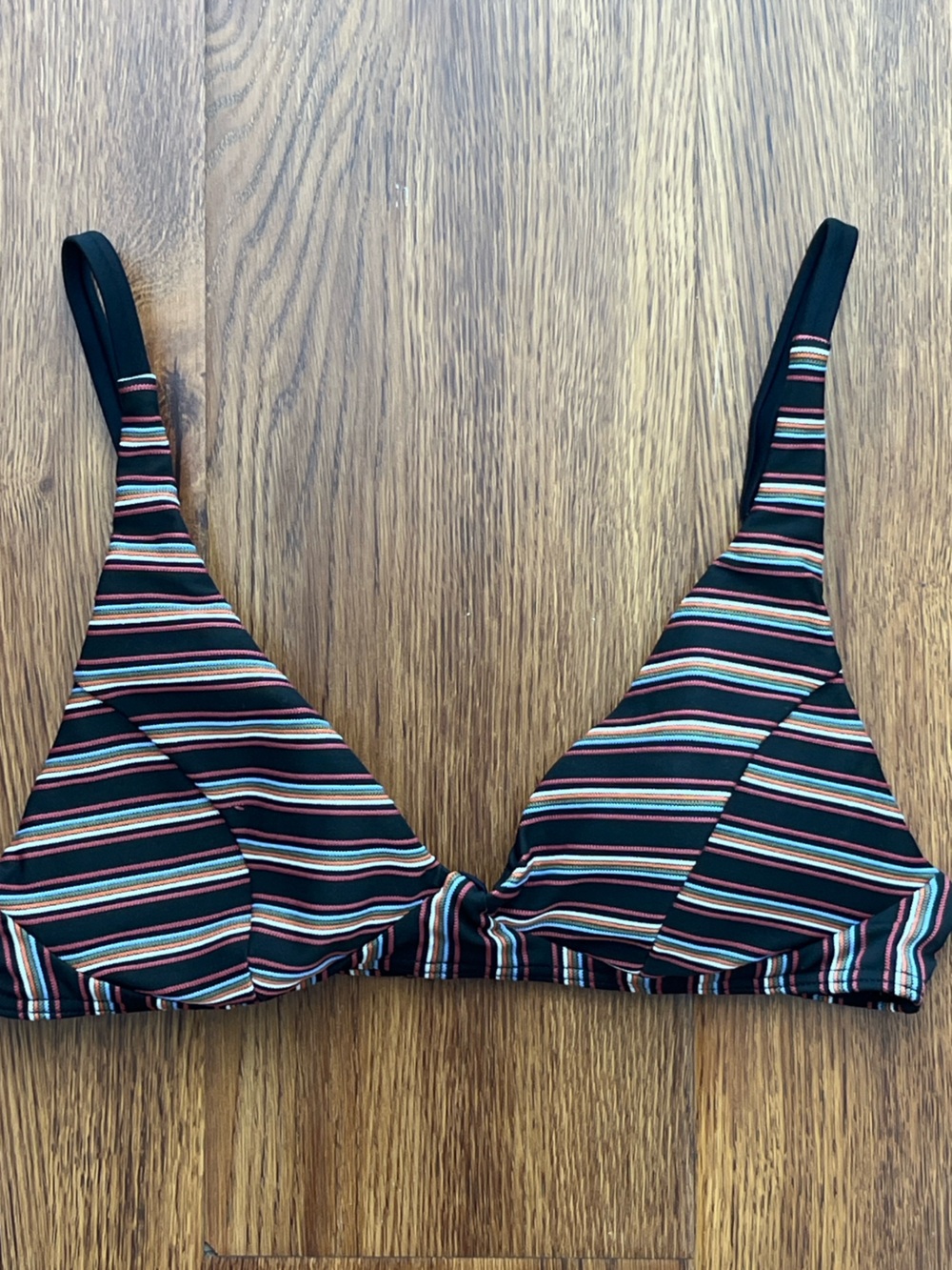 RVCA Black Multicolor Striped Triangle Bikini Top